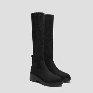 Vivaia Eduarda Knee High Wedge Boots Black Size 9 Womens